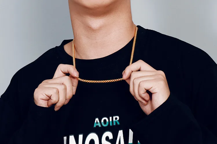 Square Pearl Chain Stainless Steel Polished Electroplated Single Chain Men's Necklace Versatile Accessory