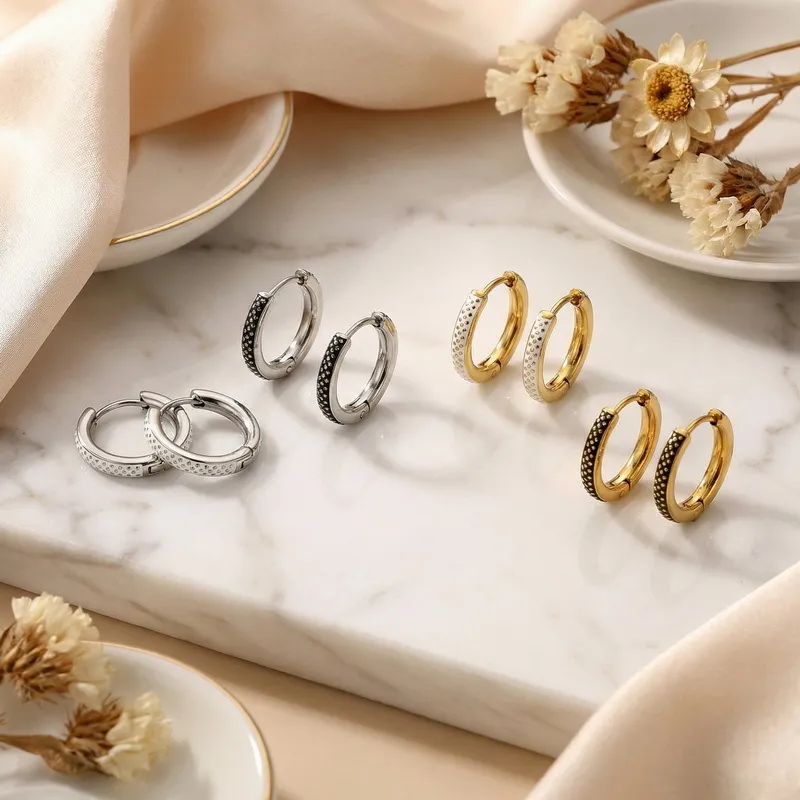 Fashionable Round Stainless Steel 18K Gold-Plated Earrings and Accessories Wholesale