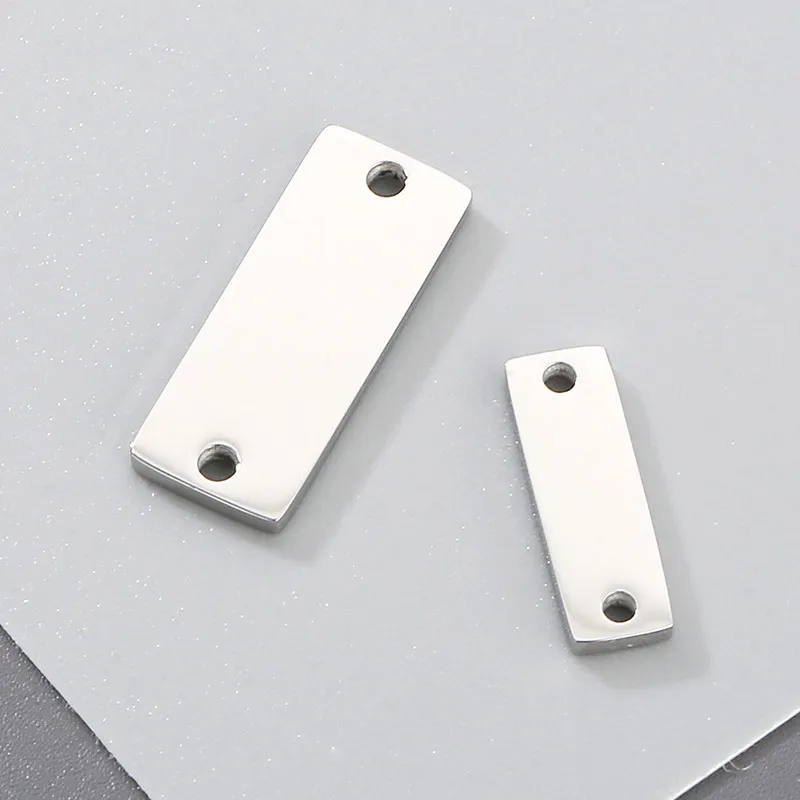 Stainless Steel Rectangular Double Hole Necklace Pendant Smooth Square Bracelet DIY Accessories