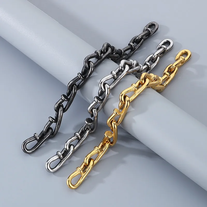 Stainless Steel Nail Shaped Bracelet Necklace Jewelry Set