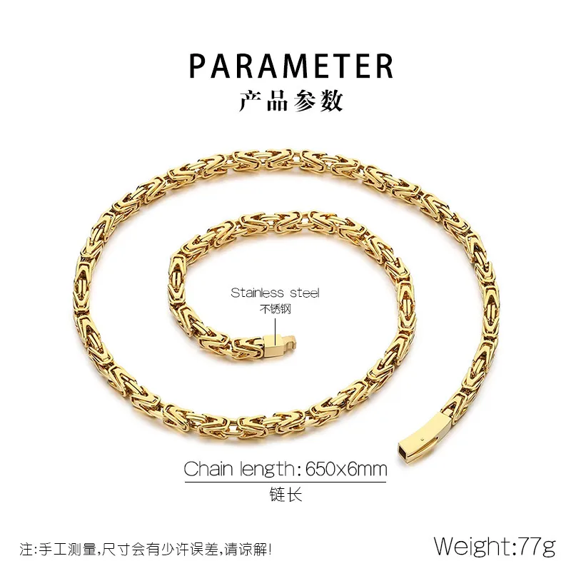 Hip Hop Street Fashion Stainless Steel Front and Back Chain Splicing Emperor Chain Charm Men's Bracelet&Necklace