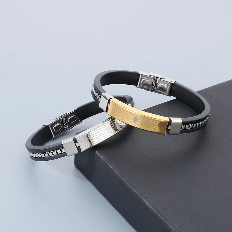 European and American Style Silicone Paired with Stainless Steel Bracelet for Fashionable Men's Jewelry