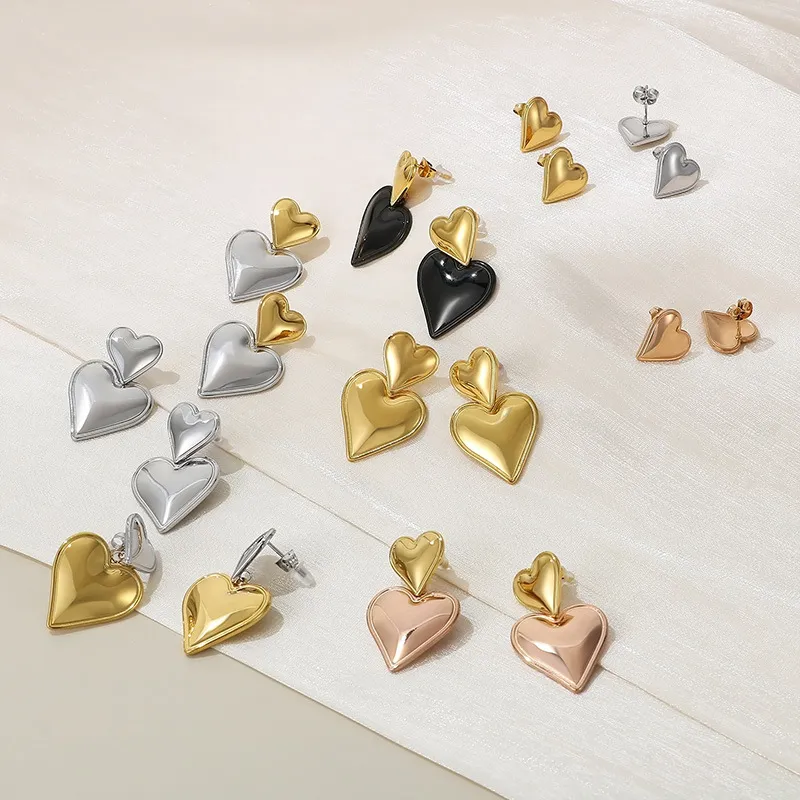 European American Heart Gold Plated Stud Earrings Stainless Steel Elegant Wholesale Jewelry