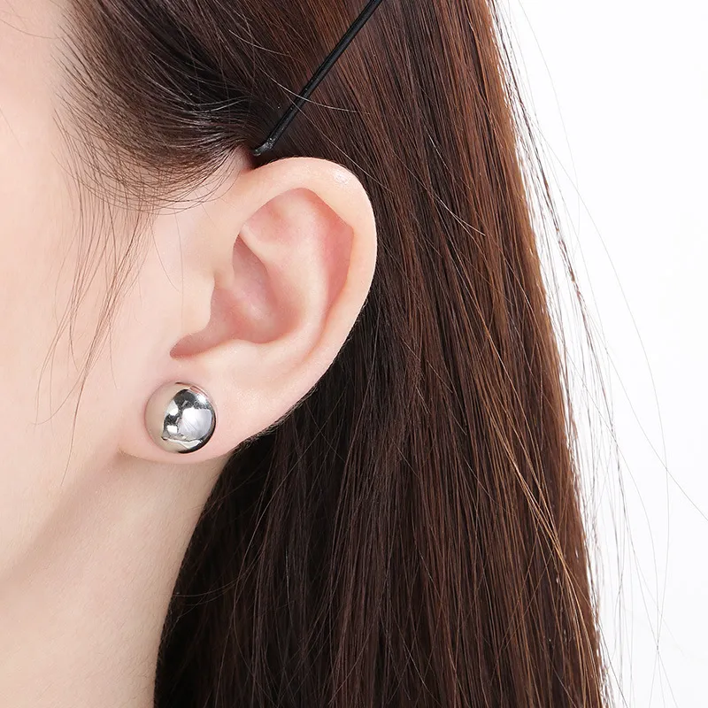 Classic and Fashionable Stainless Steel Multi Size Geometric Hollow Smooth Semi Spherical Earrings