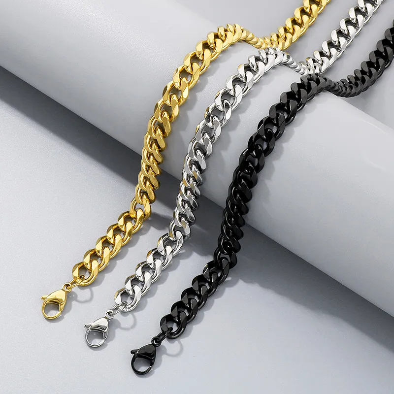 Six-Sided Milled Cuban Bracelet Necklace Fashion Stainless Steel Chain Jewelry