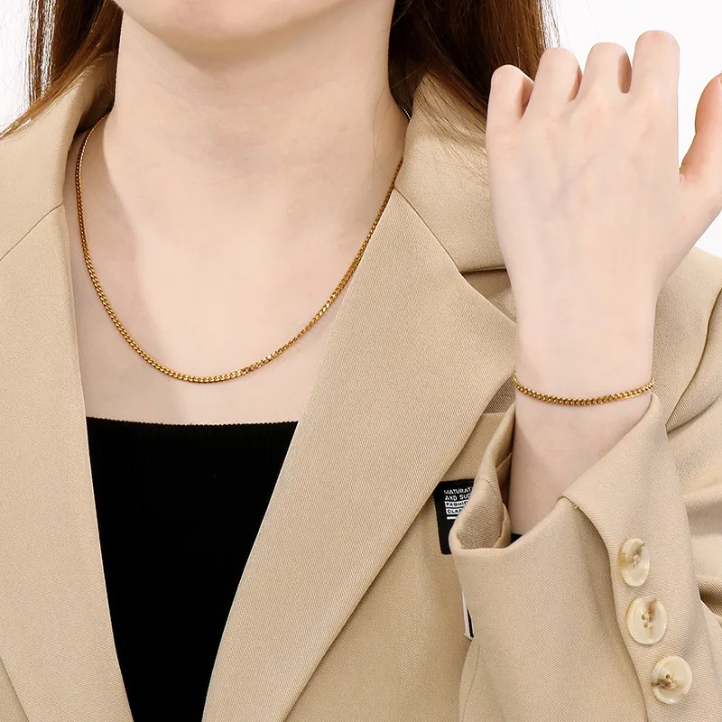 Six-Sided Milled Cuban Bracelet Necklace Fashion Stainless Steel Chain Jewelry