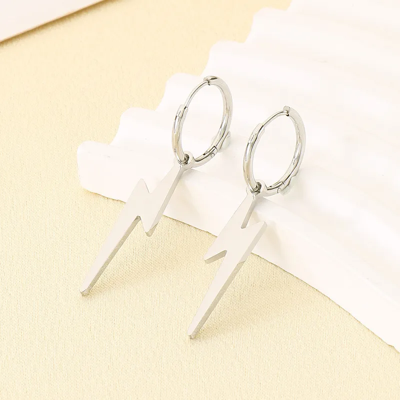 Fashionable Stainless Steel Three-Dimensional Photosensitive Surface Lightning Shaped Temperament Neutral Earring Jewelry