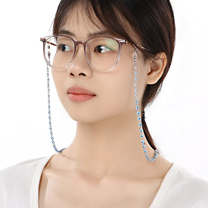 Fashionable Eyeglasses Chain with Devil's Eye Design Women's Trendy Copper Chain