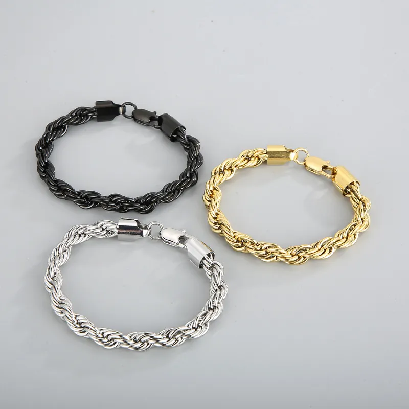 Fashion Minimalist Men's Bar Buckle Bracelet 4/6/8mm Twisted Rope Chain Jewelry Wholesale