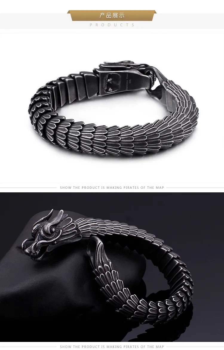 Zodiac Dragon Bracelet, Dragon Scale Pattern, Bold Style, Men's Bracelet, Vintage Stainless Steel Dragon Bone Jewelry, Factory Direct Sales