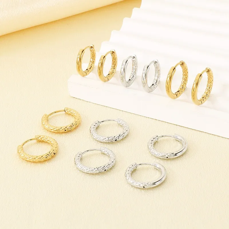 Fashion Stainless Steel Creative Texture Pattern Circular Temperament Girl Earrings Jewelry Wholesale