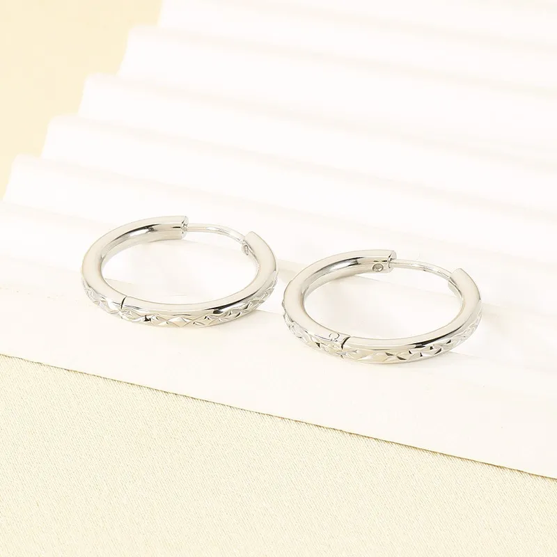 Stainless Steel Creative Texture Pattern Circular Temperament Girl Earrings Fresh Artistic Jewelry