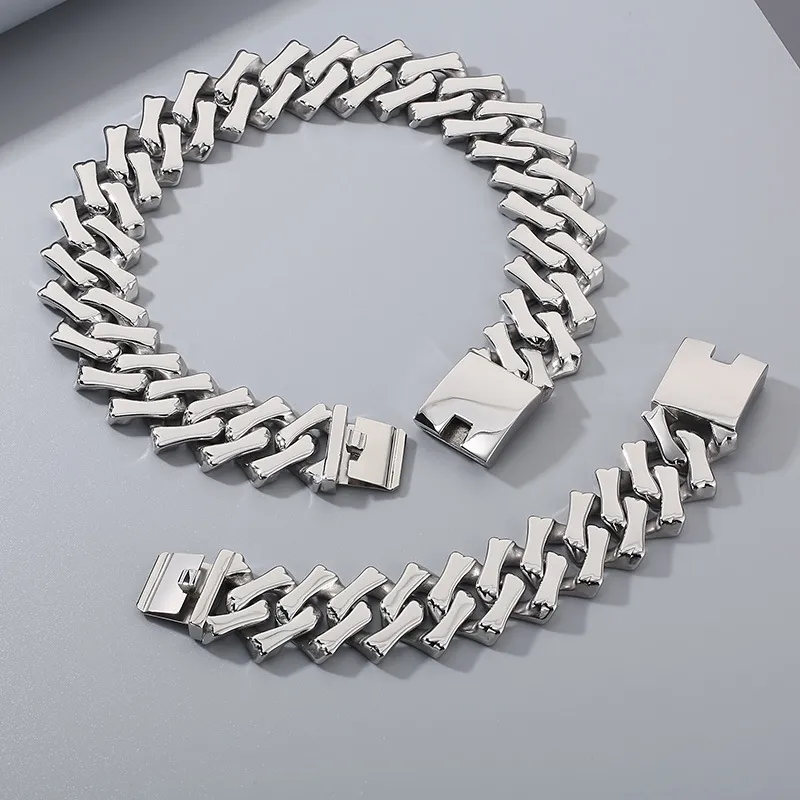 Hip Hop Personalized Stainless Steel Thick Diamond Classic Cuban Chain Men's and Women's Bracelet Necklace