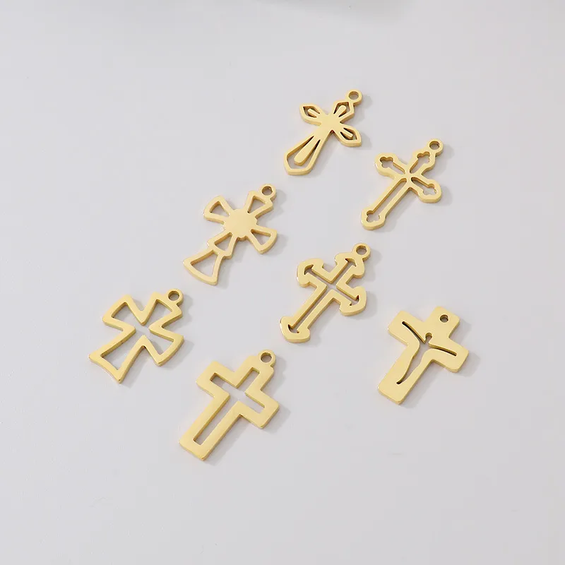 Stainless Steel Hollow Cross Pendant, Personalized Trendy Necklace, DIY Jewelry Accessories