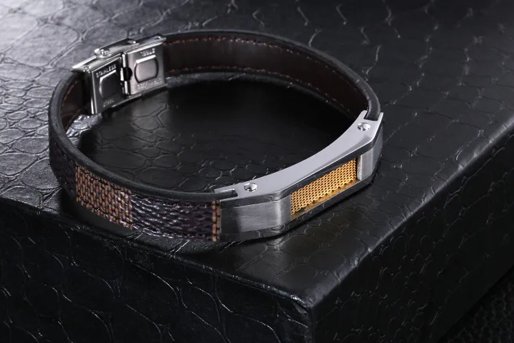 Simple Retro Stainless Steel Geometric Steel Wire Mesh Woven Leather Men's Bracelet Jewelry