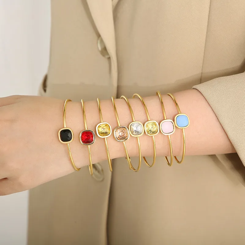 Elegant Multi-Color Zircon Bangle in 18K Gold Stainless Steel Jewelry