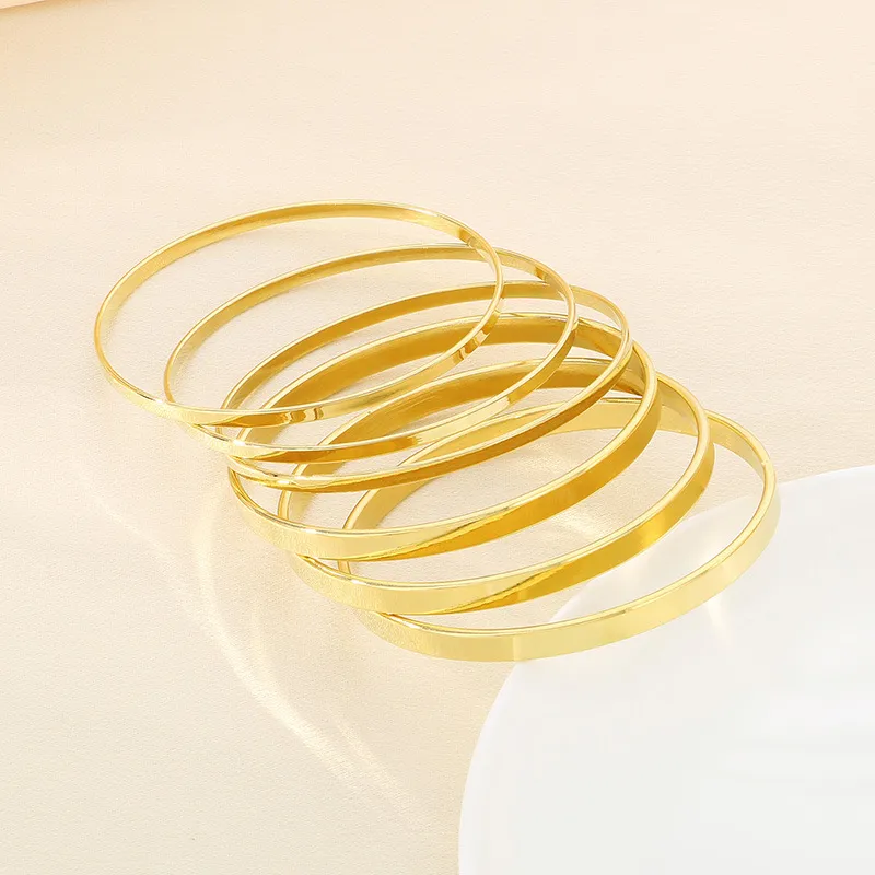 Classic Fashion Plain Circle Smooth Stainless Steel Multi Layer Stacked Polishing Bracelet Jewelry Wholesale