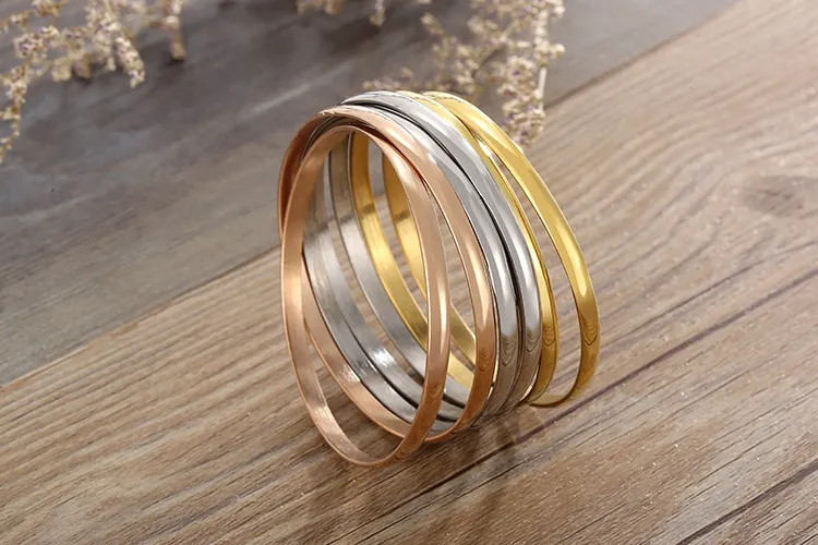 Stylish 18K Gold Plated Multi-Layered Stainless Steel Bangles