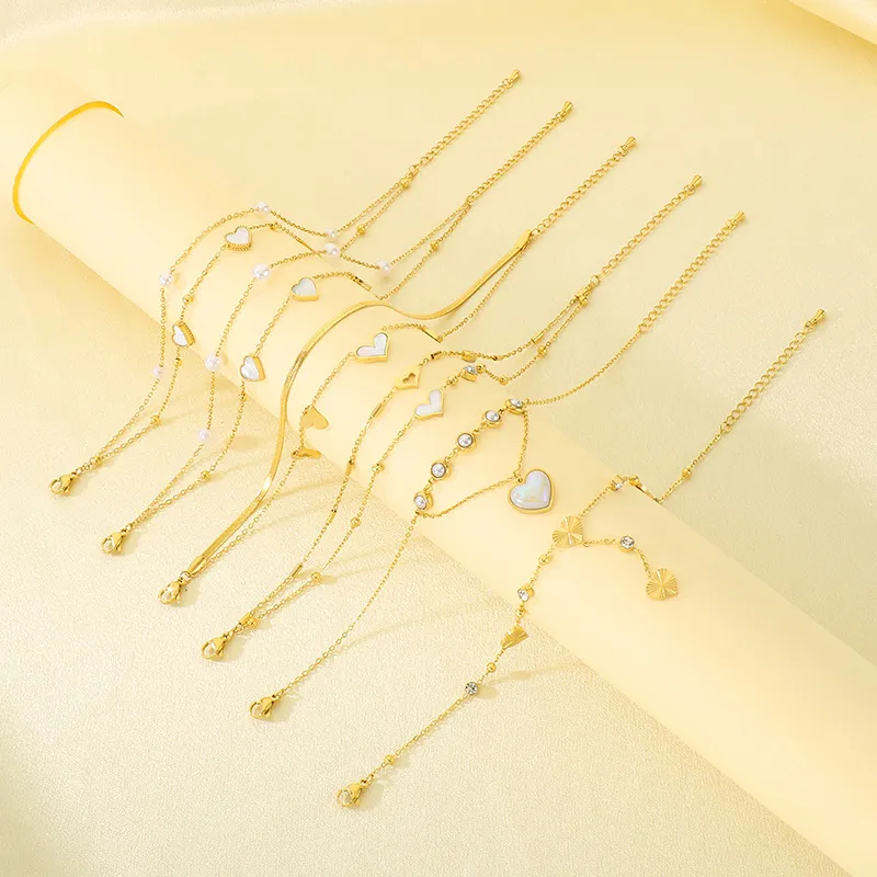 Stainless Steel Paired with Shell Heart-Shaped Element Anklet Chain, Fashionable Women's Jewelry