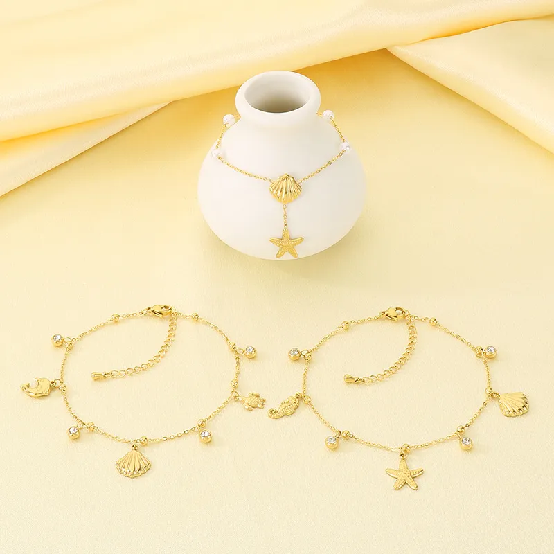 Stainless Steel Starfish Shell Pendant Anklet Chain Women's Fashion Jewelry