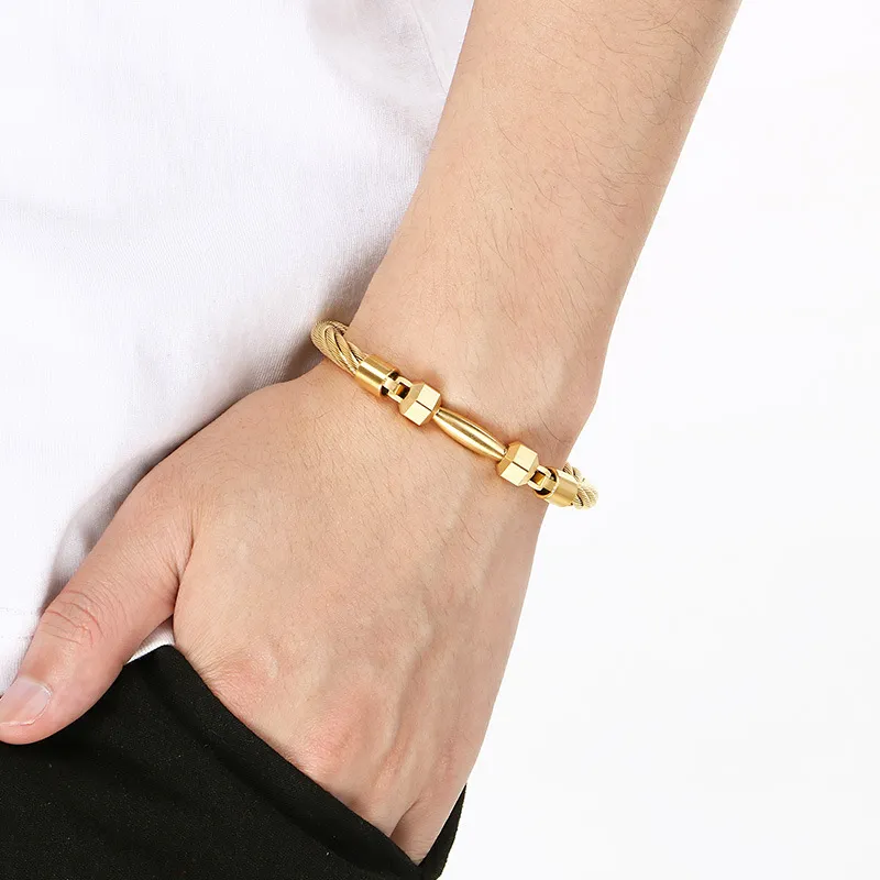 Trendy and Personalized Stainless Steel Creative Barbell Men's Steel Wire Bracelet Jewelry