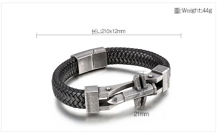 European and American Fashion Stainless Steel Creative Personalized Bullet Head Men's Leather Bracelet