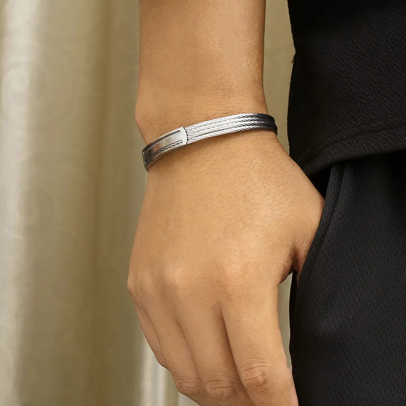 Popular Men's Personalized Stainless Steel Four Layer Steel Wire C-Shaped Open Bangle