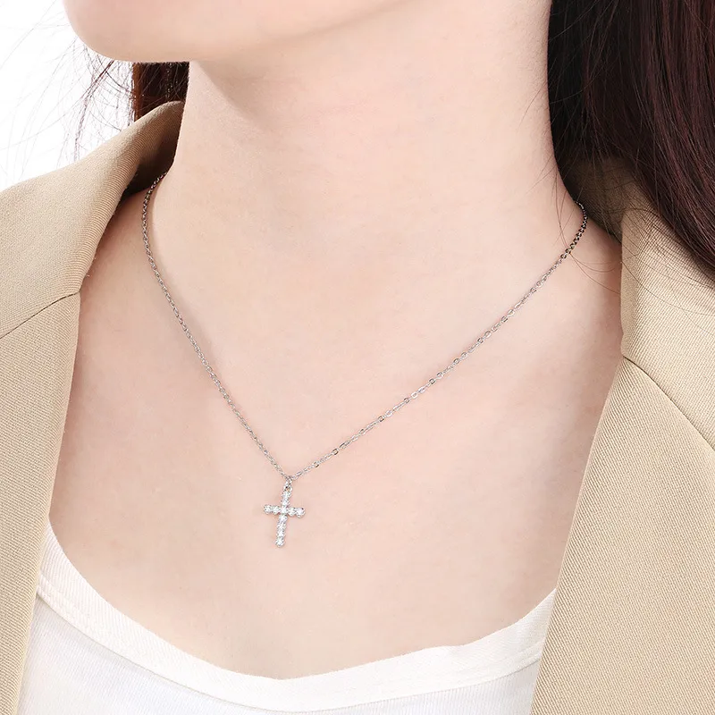Fashion Rhinestone Cross Clavicle Chain Ins Starry Sky Stainless Steel Necklace Wholesale