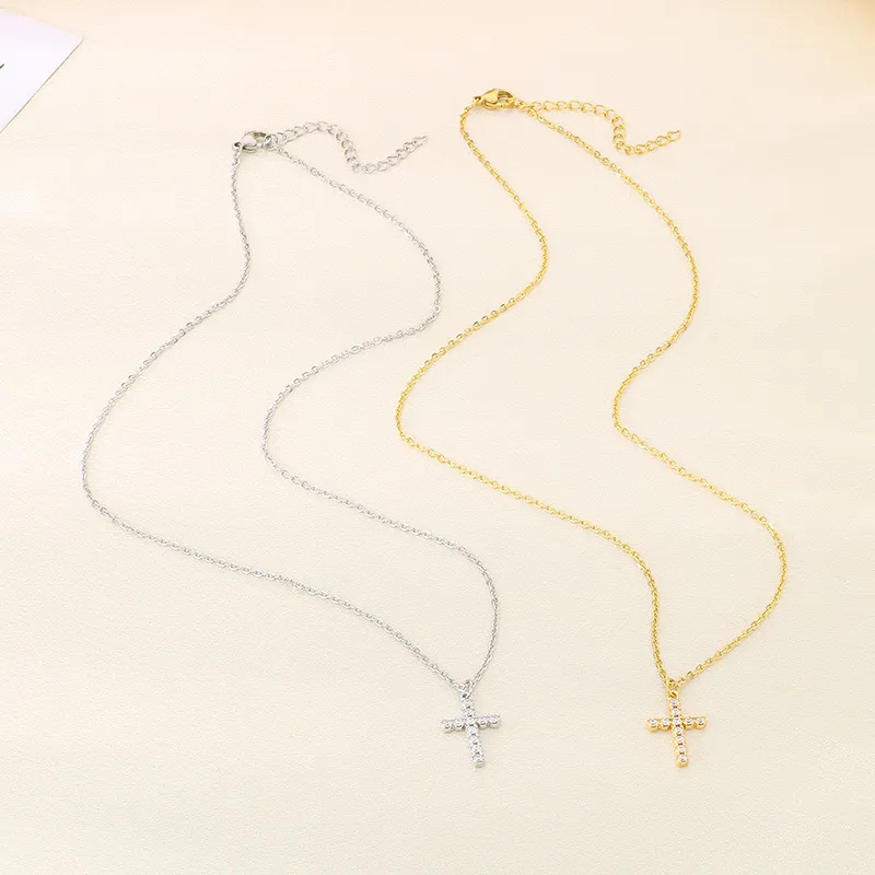 Fashion Rhinestone Cross Clavicle Chain Ins Starry Sky Stainless Steel Necklace Wholesale