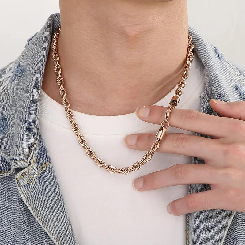 Simple Style Stainless Steel Multi Size Necklace Fried Dough Twists Rope Chain Lovers Necklace