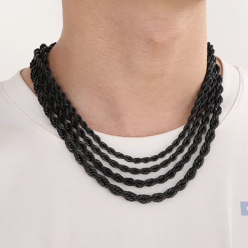 Hip Hop Fashion Black Plating Stainless Steel Unisex Twist Necklace