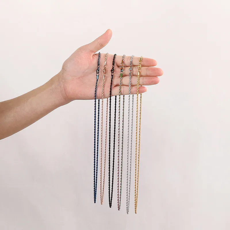 Cross-Border Sweater Chain Accessories, Hip-Hop Vacuum Plated 3mm Fried Dough Twists Chain, Regular Chain, Stainless Steel Necklace for Men and Women