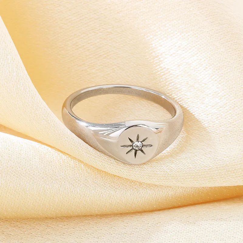 Smooth Octagonal Star Ring Stainless Steel 18K Gold-Plated Ring
