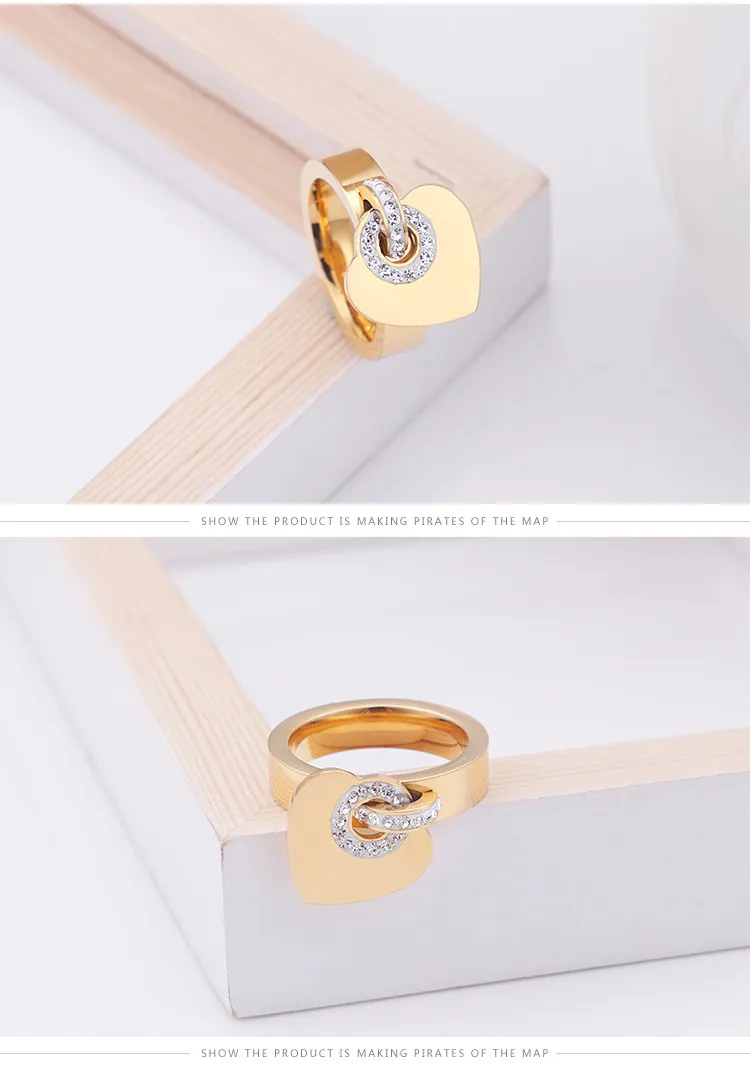 New Fashionable Personalized Stainless Steel Creative Diamond Heart Ring