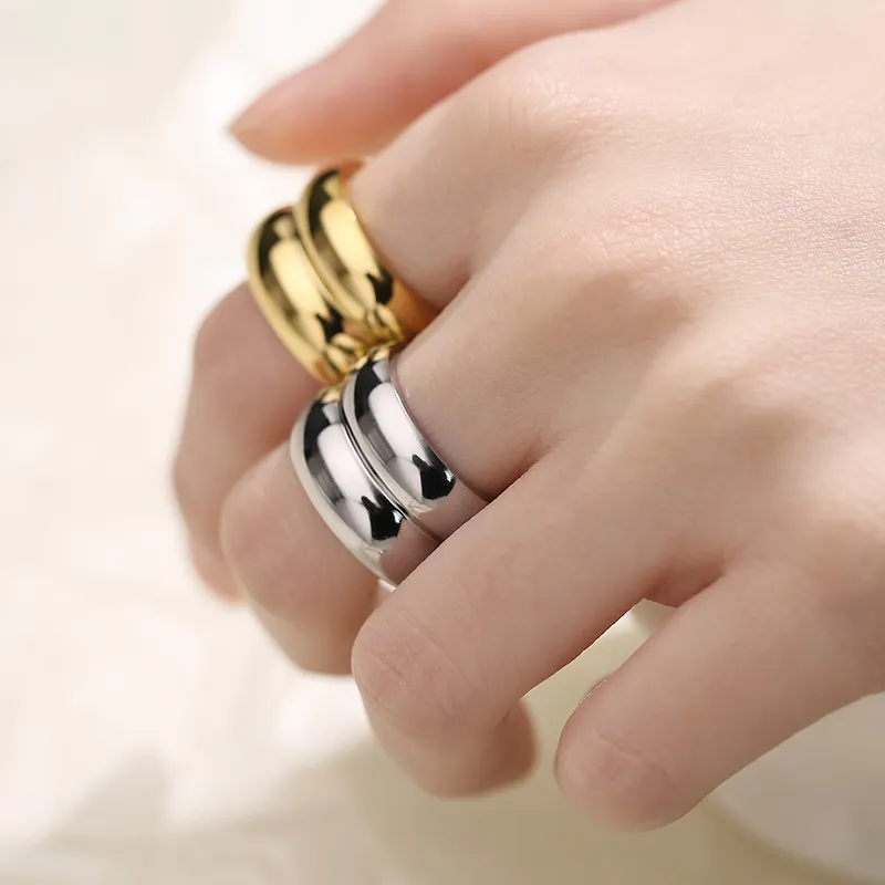 Vintage Ins Double Circle Polished Ring Stainless Steel Ring Women Jewelry Wholesale
