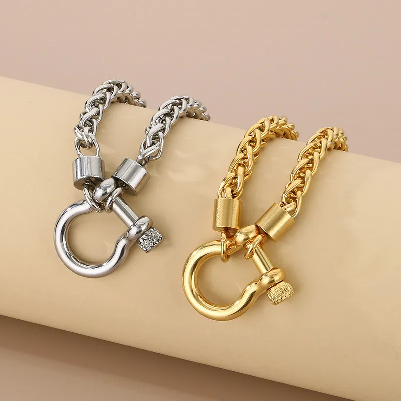 Unisex Horseshoe Buckle Necklace and Bracelet Set in Stainless Steel