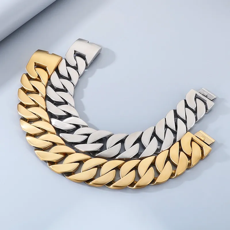 European and American Widened Ultra-Cool 43mm Cuban Chain High-Quality Glossy Necklace for Men and Women