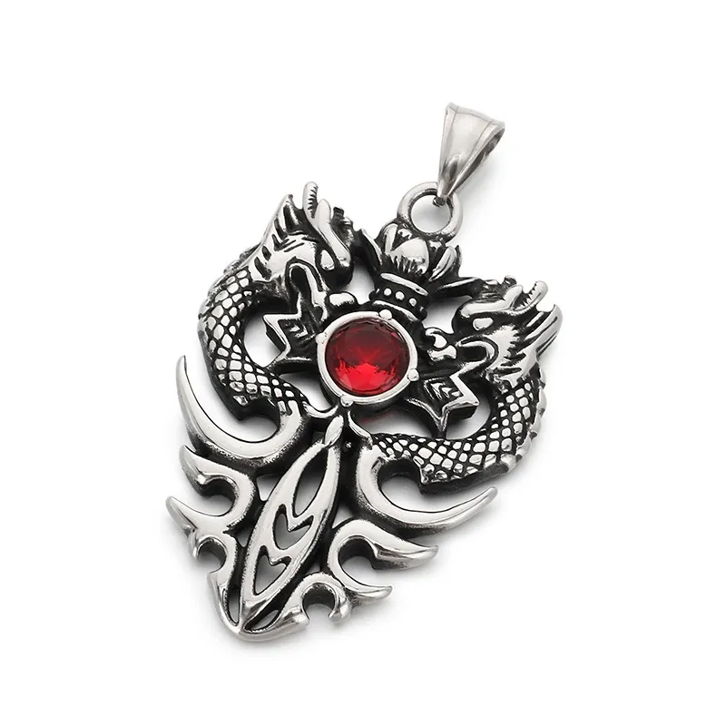 Aggressive Old Born Xiao Long Necklace China-Chic Antique Double Dragons Playing with Beads and Diamond Sword Stainless Steel Men's Pendant