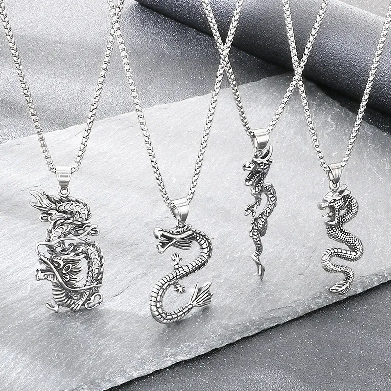 Mighty Flying Dragon Direct Sales Stainless Steel Accessories Ethnic Style Retro Personality Zodiac Dragon Stainless Steel Men's Pendant