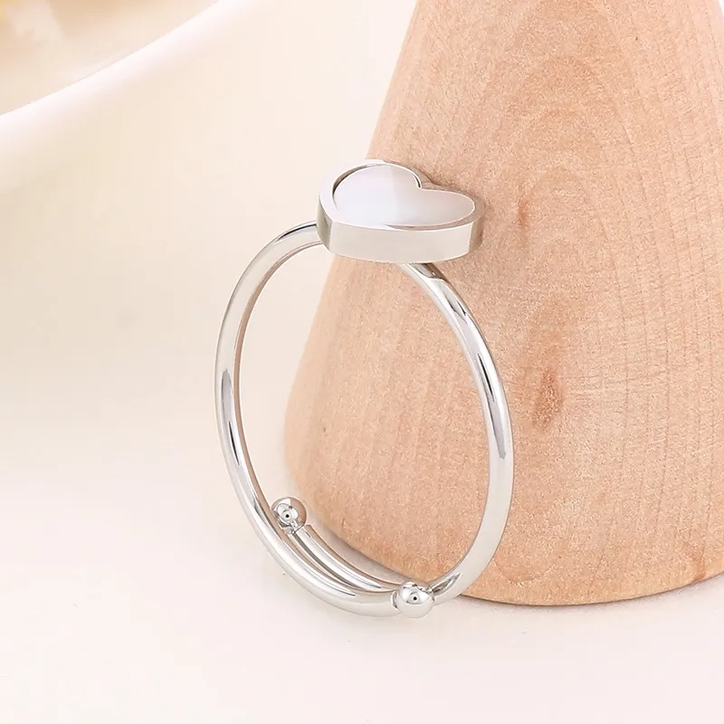 Fashion 18K Gold-Plated Stainless Steel Open Heart Ring Minimalist Adjustable White Shell Rings