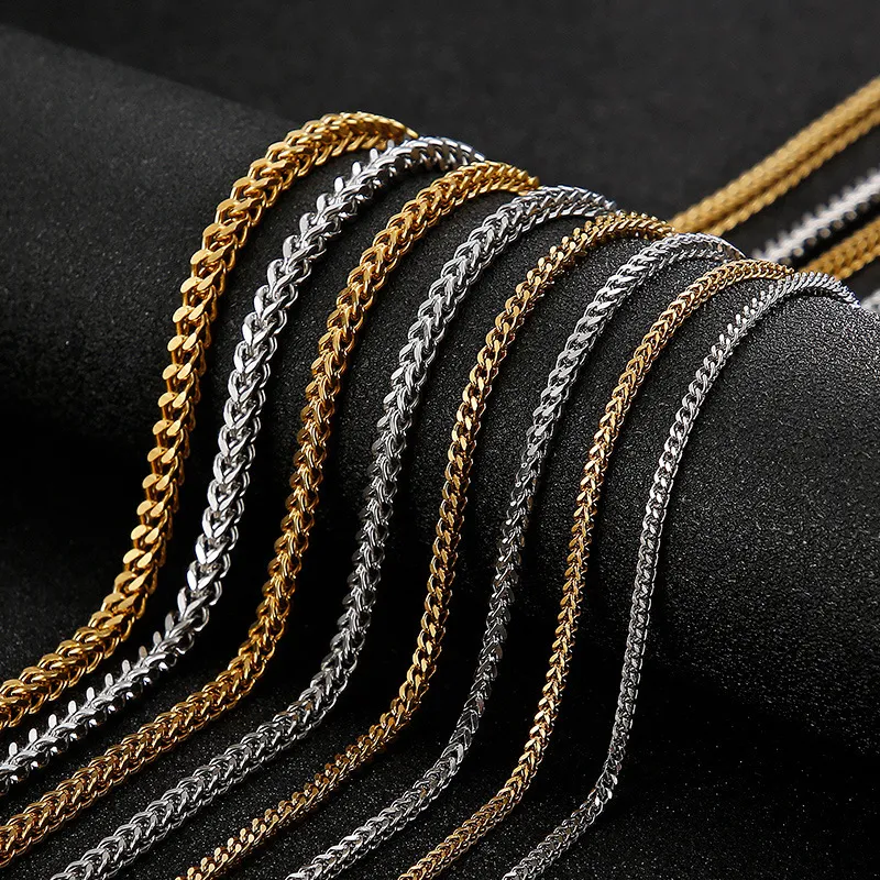 Wholesale Stainless Steel Wheat Chain Necklace Men 2/3/4/5/6/8mm Four-Sided Polished Woven Chain