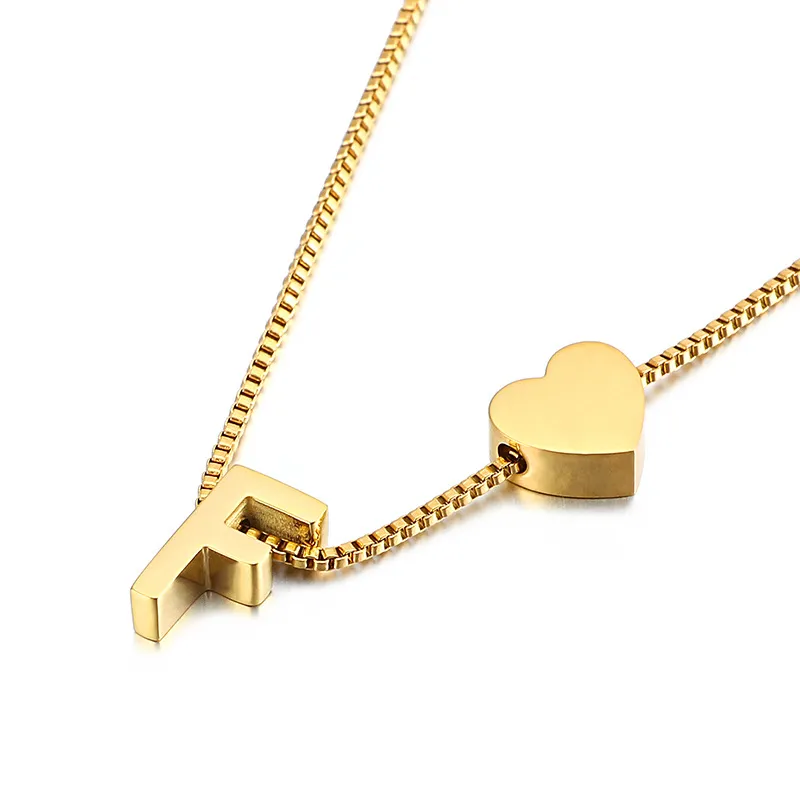 Stylish 26 Capital Letters Heart-Shaped Pull-out Stainless Steel Necklace