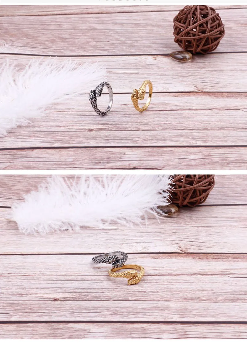 Hot Sale Gothic Vintage Fashion Jewelry Stainless Steel Snake Shape Adjustable Ring