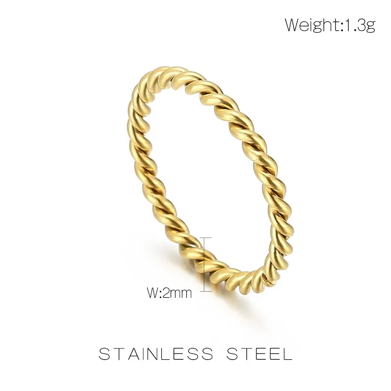 Fashion Simple Style Men and Women Universal Stainless Steel Fried Dough Twists Plain Ring Jewelry