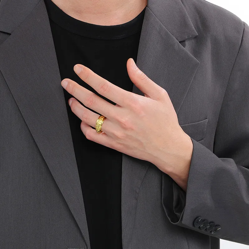 Fashion Retro Stainless Steel Creative Nordic Viking Rune Rotatable Ring Jewelry Wholesale