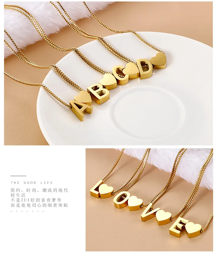 Minimalist and Personalized Stainless Steel 26 Letter Heart Pullable Necklace Wholesale