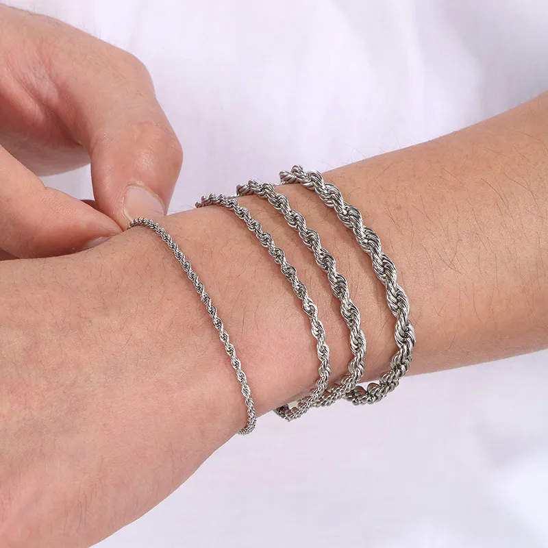 Cross-Border Versatile Vegetarian Bracelet, European and American Popular Hip-Hop Adjustable Fried Dough Twists Chain Stainless Steel Necklace