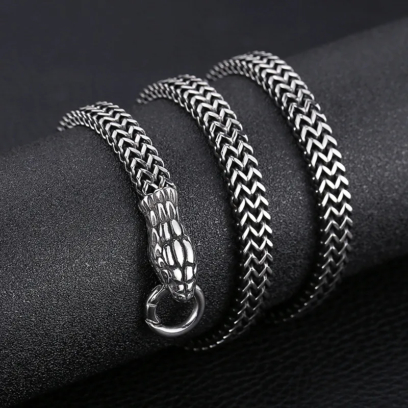 Stainless Steel Cast Double Snake Head Necklace Punk Style Jewelry