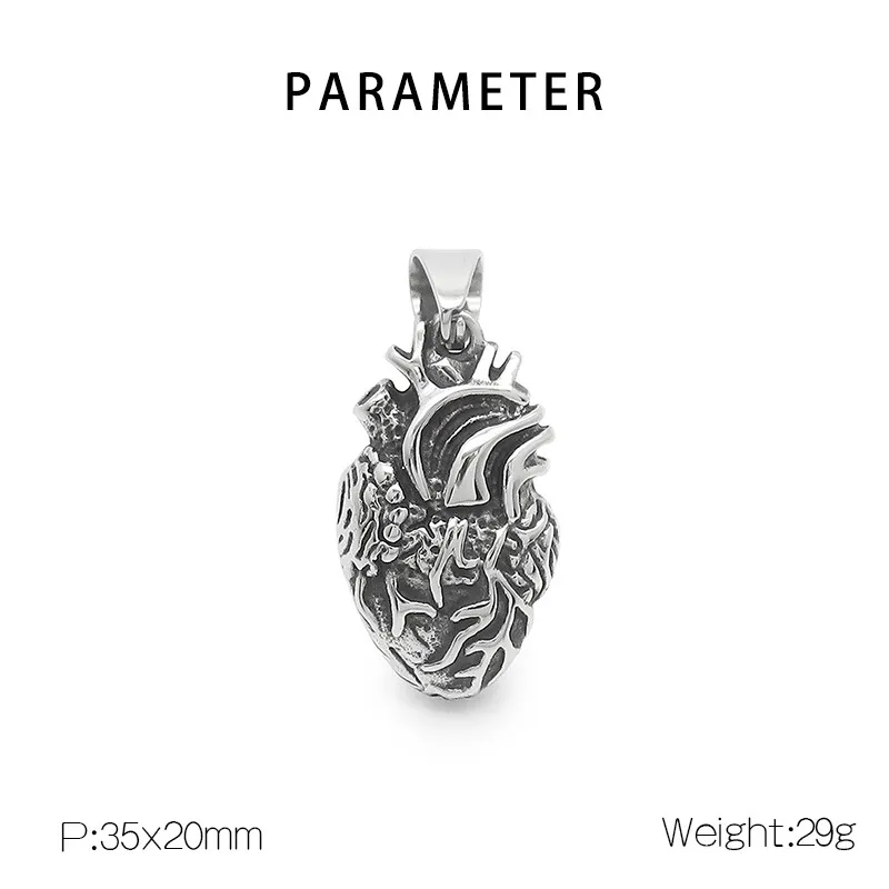 New Design Men Stainless Steel Anatomical Organ Human Heart Necklace