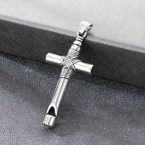 Creative Breathing Whistle Can Blow and Decompress Pendant, Exaggerated Blackening Ghost Head Cross Stainless Steel Men's Pendant